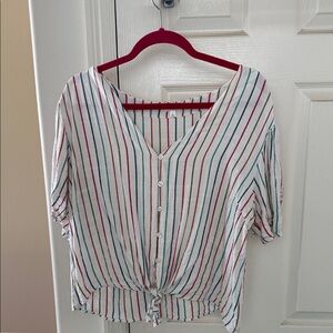 Striped Button-Down Tie-Front Top